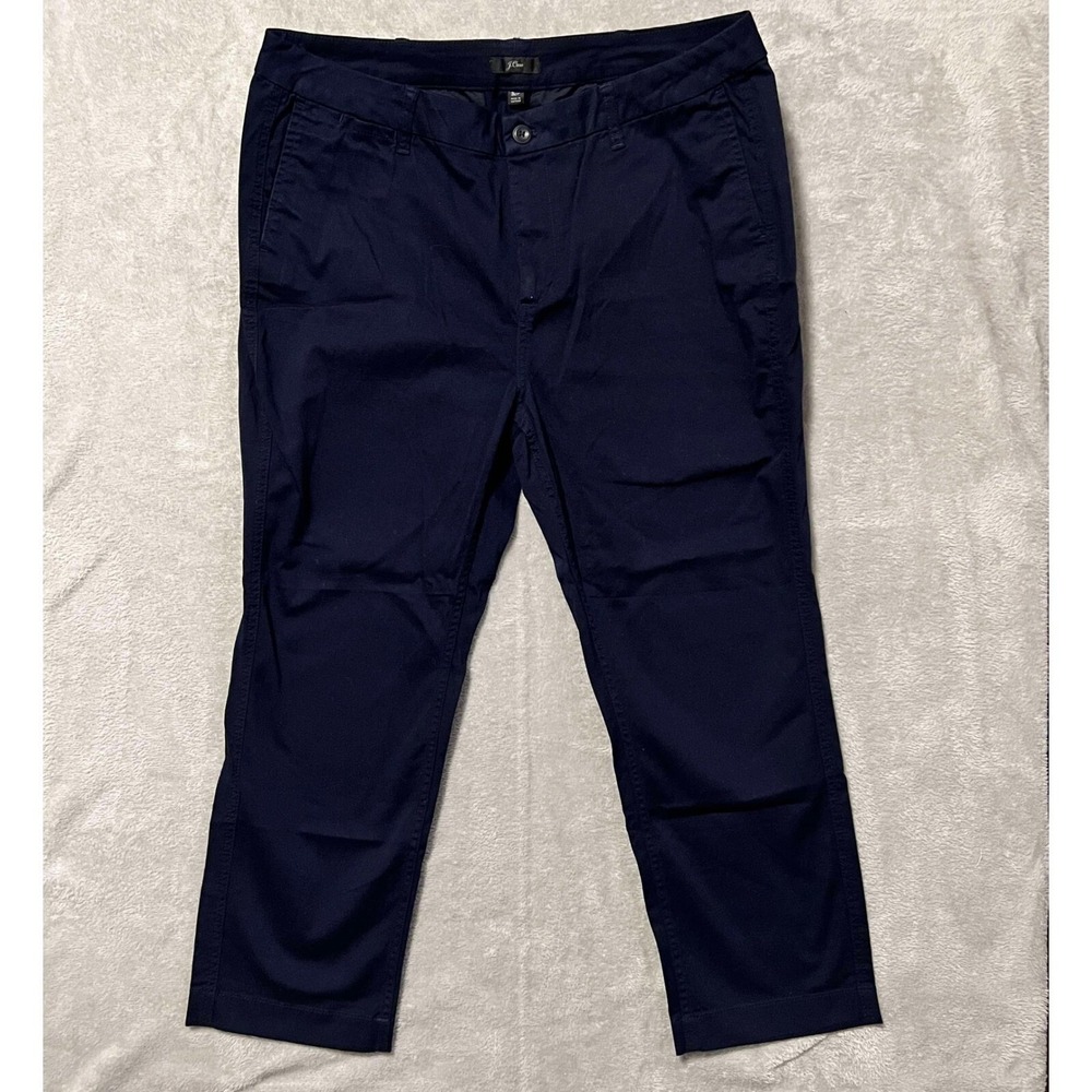 Navy Chino Pants Cropped Casual Everyday Trousers Womens 32 petite